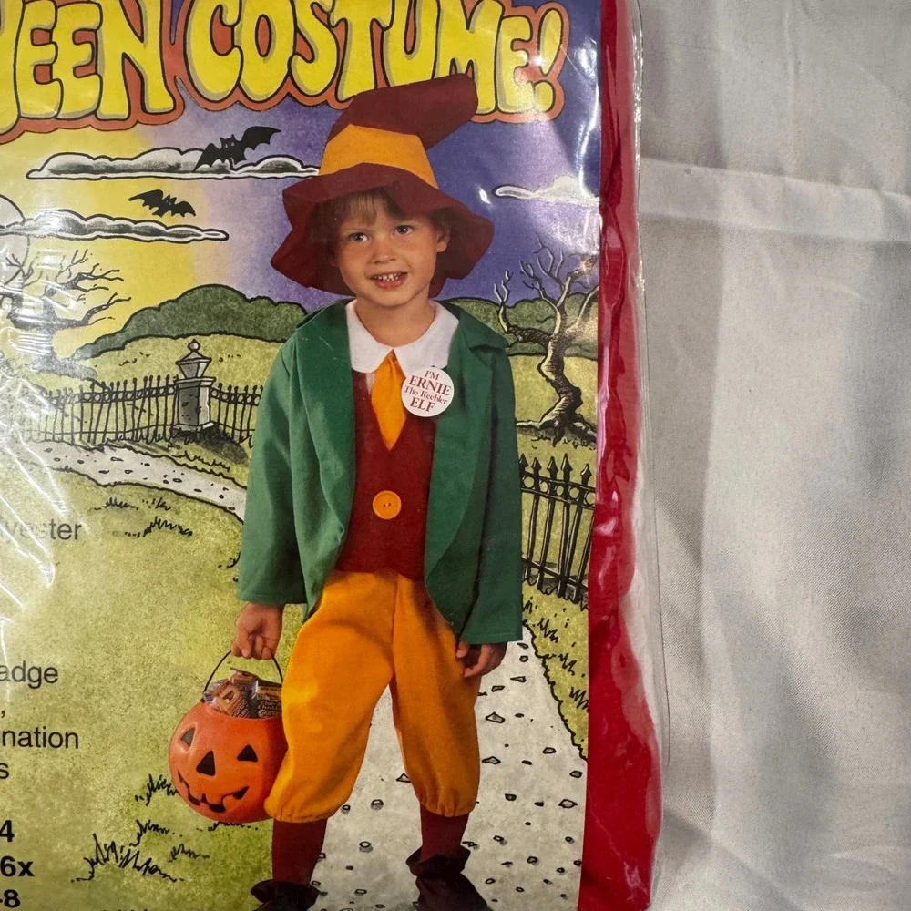 Vintage 1995 Ernie The Keebler Elf Halloween Costume Kids Size 6-8 New In Bag